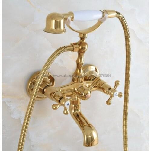 Bathtub Faucets Wall Mounted Gold Color Brass Bathtub Faucet With Hand Shower Bathroom Bath Shower Faucets Nna853