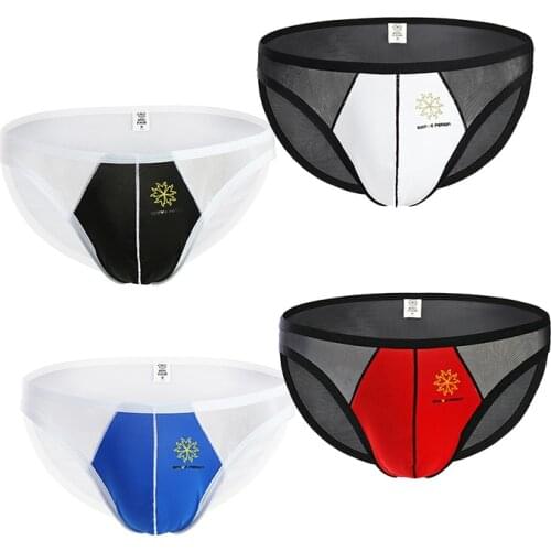 Super Soft Comfortable Underwear Sheer Mesh Mens Briefs Shorts Sexy Exotic Low-Waist Underpants