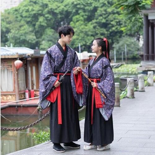 Traditional Han three pcs men and women wear Chinese style printing large sleeve waist-length skirt Jin opera couple costume