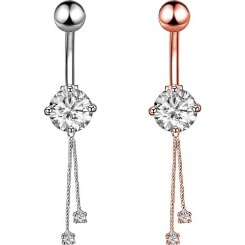 High Quality Bar Sexy Belly Rings Crystal Zircon Tassel Dangle Belly Button Ring Piercing Nombril Navel Piercing Body Jewelry