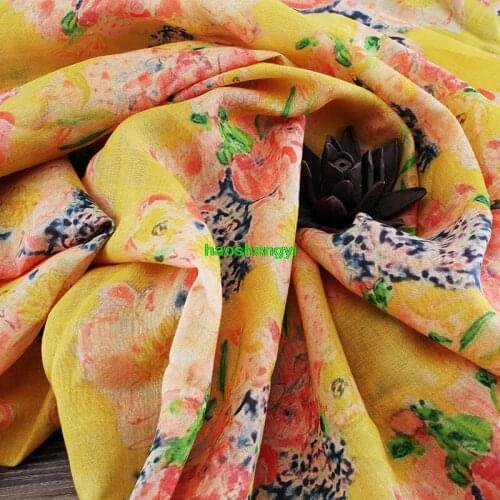 High quality loose cheongsam dress original printed cotton and linen garment fabric