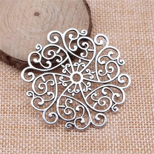 WYSIWYG 1pcs 55x52mm Filigree Flower Pendants Charm Mandala Flower Pattern Pendants Charm For Jewelry Making