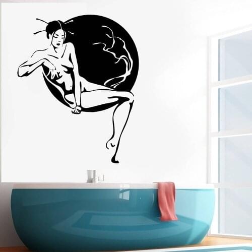Japanese Geisha Wall Decal Sexy Nude Woman Girl Beauty Tree Vinyl Wall Stickers Home Decoration For Bathroom Living Room Y888