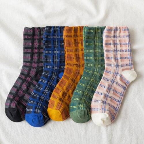 Yishine 10 Pairs Retro Plaids Pattern Fashion Casual Cotton Women Girls Middle Socks for Daily Dress
