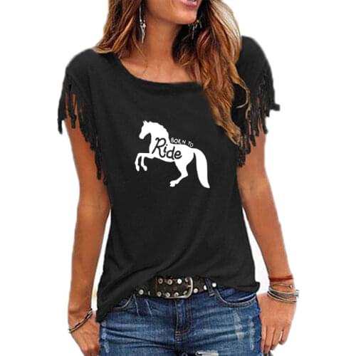 Born To Ride Horse Letter Women Tshirt Summer Funny Tee Shirt Casual Women Tops