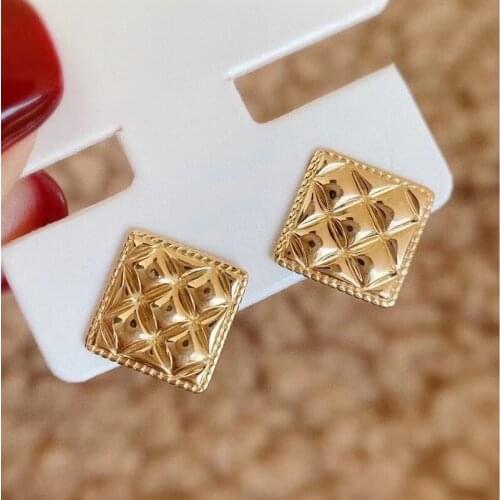 Really 18K Yellow Gold Earrings Women AU750 Yellow Gold Square Stud Earrings