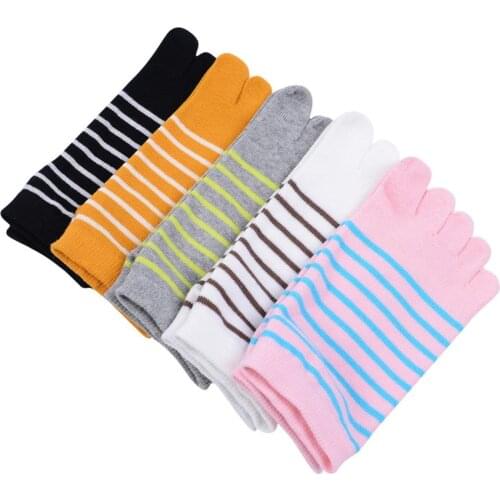 Women Girls Summer Five-finger Socks Cotton Breathable Stripe Ankle Toe Socks Anti-skid Outdoor Sports Socks Famale Yoga Socks