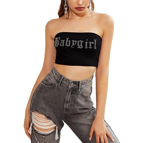 Womens Off Shoulder Vest Diamond Lettering Stretchy Chest Wrap Tube Tops One Piece Garment for Female