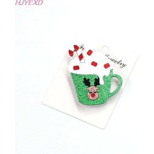 1pieces) Chirstmas Brooch (Safety Pin) Cup Glitter Acrylic Brooch