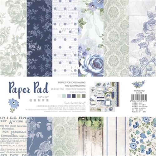 10 Inch Scrapbook Paper Pad Blue Flower Background Paper Decoration Scrapbook Paper 160G Cardboard Retro Series
