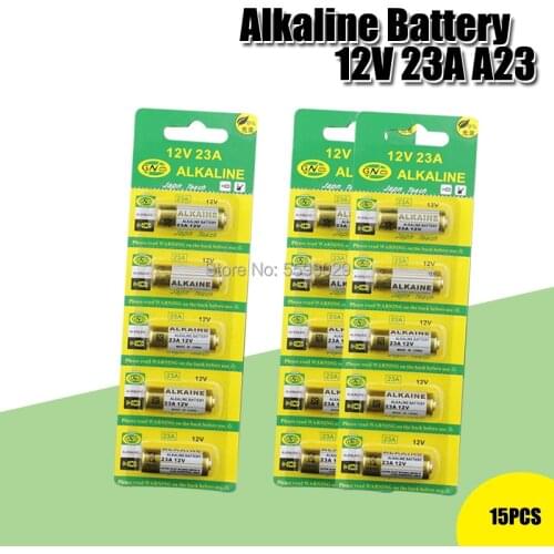Wholesale 15PCS/LOT 23A 12V dry alkaline battery 23AE 21/23 A23 23GA MN21 for doorbell,car alarm,walkman,car remote control etc