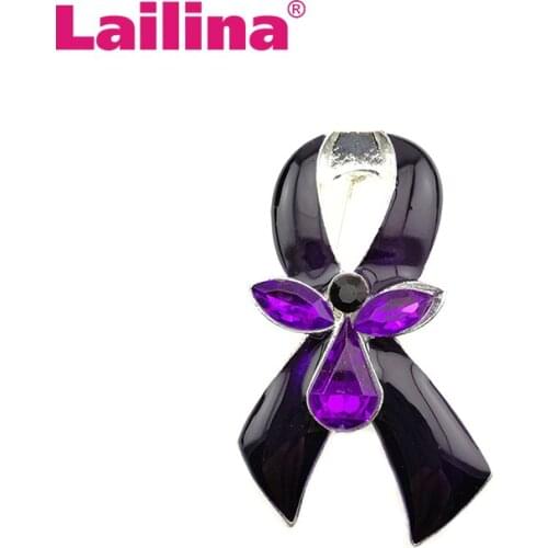 10pcs/lot Purple Enamel Ribbon Brooch Pin Crystal Riband Brooches