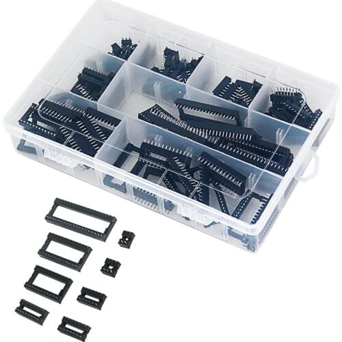 100Pcs 2.54mm Pitch DIP IC Sockets Double Rows Solder Type Adaptor Assortment Kit (6/8/14/16/18/24/28/40 Pins)