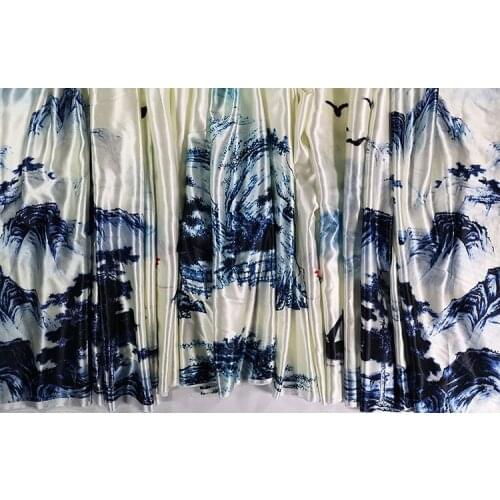 2 Meter Landscape Painting Fabrics Satin Smooth Impervious Chinese Han Classic Style Fabric For Curtain Costume Stage Background