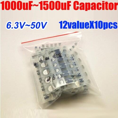 12valuesX10pcs=120pcs SMD 6.3V~50V Aluminum Electrolytic Capacitor 8*10 10*10 Assortment Kit Pack for Computer Motherboard