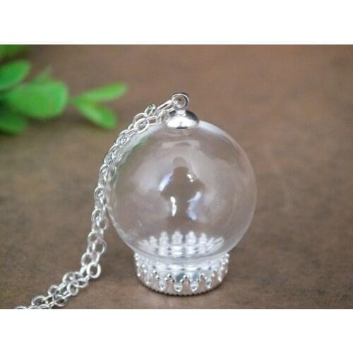 Free ship!! 20x12mm ball shape glass globe pendant/silver color lace shape base/pop glass vial necklace pendant