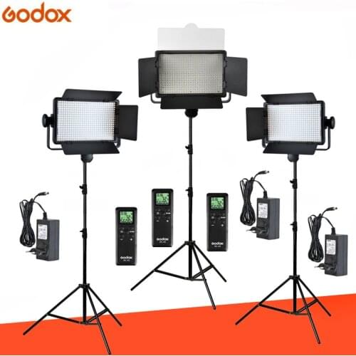 Free DHL Godox 3x 500 LED Panel 3300-5600K Bi-color Video Light Continuous Lighting Kit LED500C LED500W + 2.8m Stand + Adapter