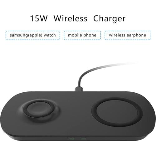 15W Qi Wireless Charger For Samsung S20 S10 Note20 Galaxy Buds 2 In 1 Fast Charger Stand For iPhone 12 11 Airpods 2 Xiaomi 11 10