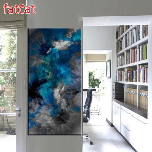 FATCAT Large Diy Diamond Painting Blue cloud landscape Full square round drill 5d Diamond Embroidery Mosaic landscape AE2094