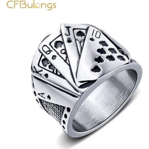 CFBulongs Magician Spades Playing Card Mens Ring Punk Hip Hop Good Luck Amulet Stamp Finger Ring Fashion Jewelry