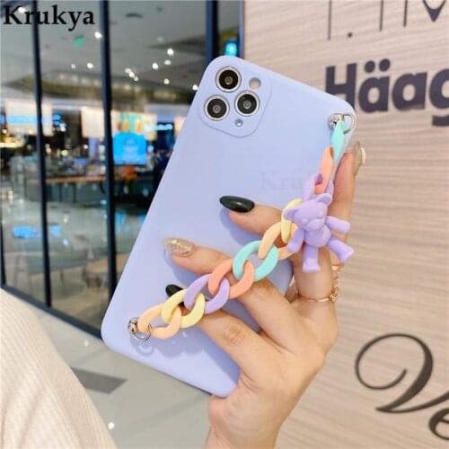 3D Bear Colorful Wrist Strap Chain Phone Case For Huawei P Smart 2021 2020 2019 Z PSmart 2021 PSmart2021 Y7A Bracelet Soft Cover