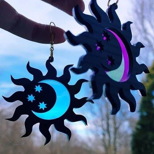 The Black Celestial Suncatchers Earrings, Witchy Crystal Earrings, Boho Earrings, Witchy Jewelry