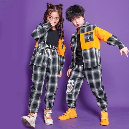 Kids Festival Hip Hop outfits Plaid Casual Pants dancing clothing Girl Boys carnival Jazz Dance Costume Clothes Wear