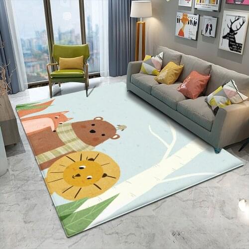 Interesting Animal Pattern Flannel Children Carpet Non-Slip Baby Carpet Rectangular Bedroom Living Room Decor Carpet