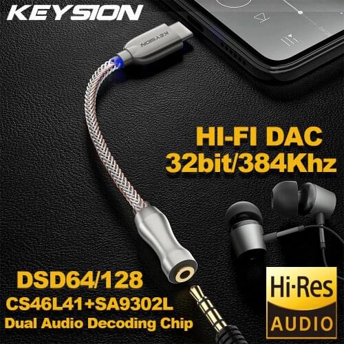 KEYSION Dual Chip Decoder Headphone Amplifier DAC USB Type C To 3.5mm DSD128 HD Hi-Fi Lossless Adapter Digital Audio Converter