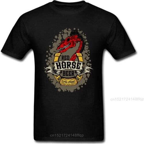 Horse Red Skull Print T-shirt Beer Black T Shirt Men Vintage Design Tshirt Cartoon Clothes Hip Hop Tee Father Top Free Shipping