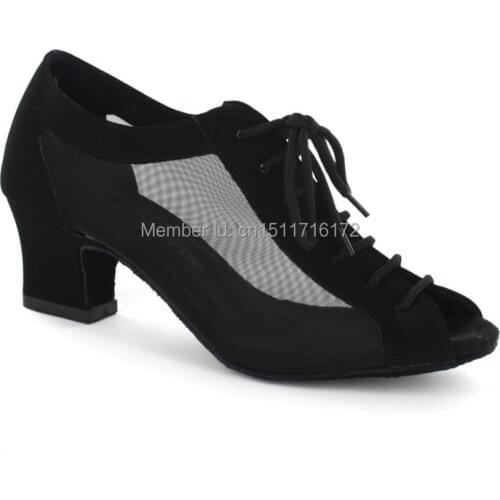 KEEWOODANCE Hot Selling black nubuck mesh ballroom dance shoes women shoes latin dance shoes zapatos de mujer