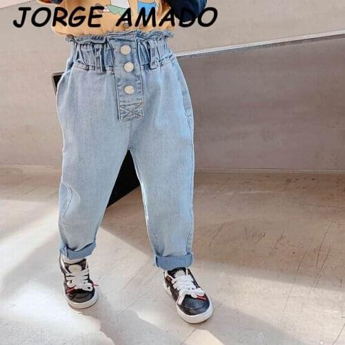 Korean Baby Tapered Jeans Girls Loose Leisure High Waist Denim Pegged Pants Long Trousers Children Clothes 2-8Y XH588