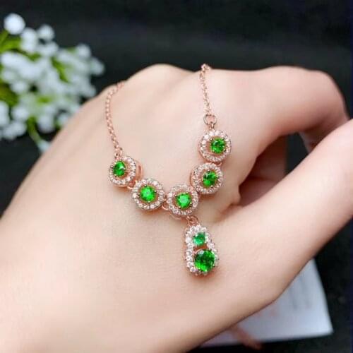 Beautiful Green Diopside gemstone necklace silver jewelry certified natural gem real 925 silver gold plated fashion ornament