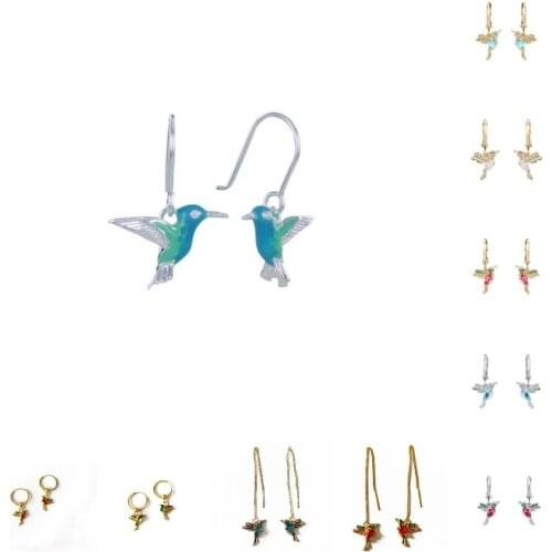 Flying Hummingbird Bird Earrings for Women Fashion White Gold Color Hanging Drop Earrings Engagement Wedding Jewelry Gifts