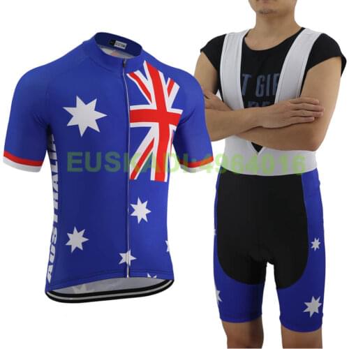 Summer Australia Flag Cycling Jersey Suit Men Blue National Team Bike Clothing Wear Road Mountain Breathable Gel Pad Bib Shorts