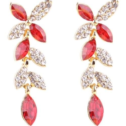 LUBOV 3 Colors Crystal Leaf Dangle Earrings Gold Color Metal Acrylic Drop Earrings Fashion Women Jewelry Christmas Gift