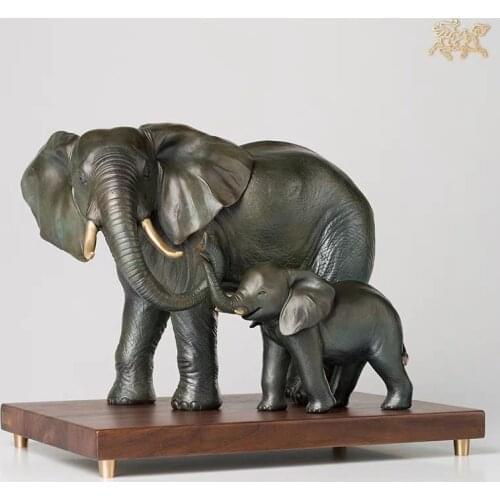 Handmade pure copper crafts elephant ornaments elephant mother and child dependent living room copper ornamental household craft