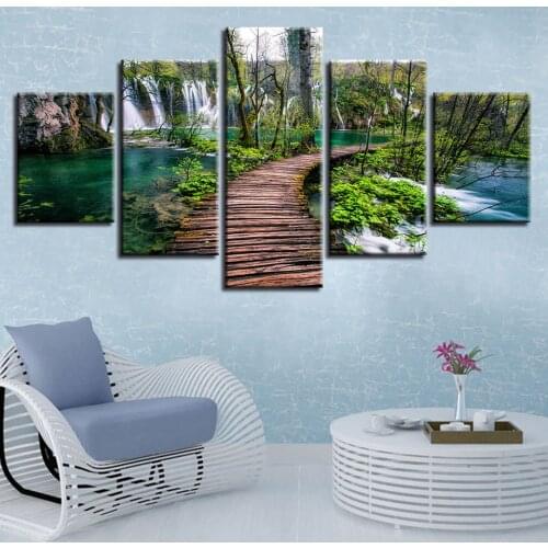 Wall Art Canvas HD Prints Pictures 5 Pieces National Park Croatia Waterfalls Bridge Poster Modular Paintings Home Decor