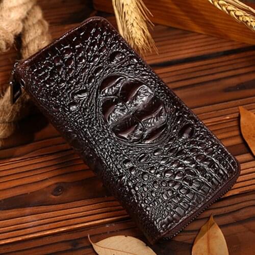 Genuine Leather Cowhide Men Clutch Bag Vintage Wallet Mobile Phone Case Cash Crocodile Pattern Purse Famous Brand Money Bags New