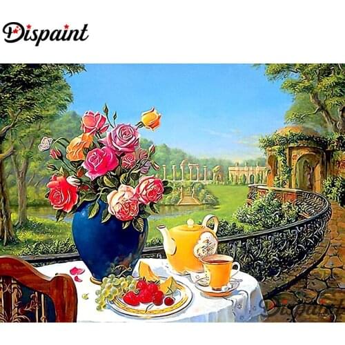 Dispaint Full Square/Round Drill 5D DIY Diamond Painting "Flower tea set" Embroidery Cross Stitch 3D Home Decor Gift A10151