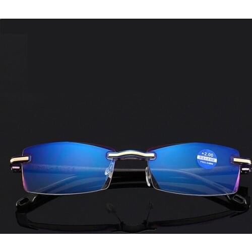 ZUEE Fashion Womens Full-frame Frameless Diamond-cut Reading Glasses Mens Anti-blue Light Reading Mirror