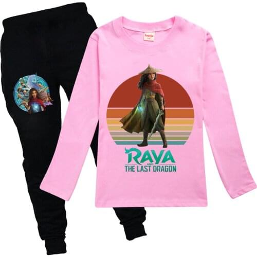 2021 Autumn Kids Girls Clothing Raya and The Last Dragon Long Sleeve T-shirts + Pants 2pcs Cotton Sweatshirt Children Outfits