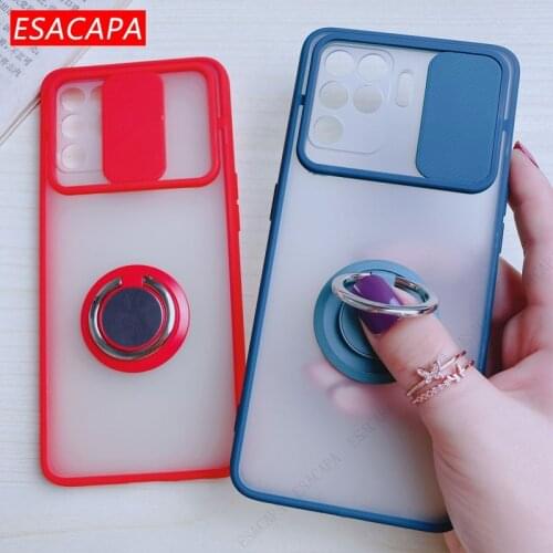 Transparent Ring Stand Holder Phone Cover For OPPO F19 Pro A94 Protection Slide Camera Lens Shockproof Case For Reno 5 Lite 5F