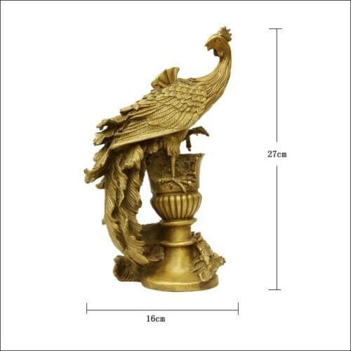 10.6" Chinese Old pure Brass Copper phoenix phenix Bird God Palace Decor Statue