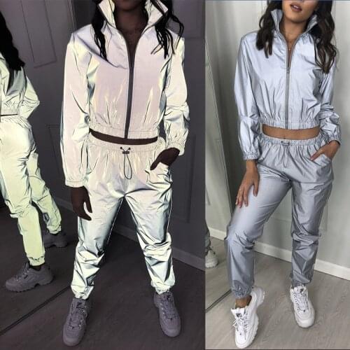 Harajuku Reflective Sports Wear for Women Fashion Loose Two Piece Tracksuit Casual Roupas Sportswear Womens Clothes Plus Size