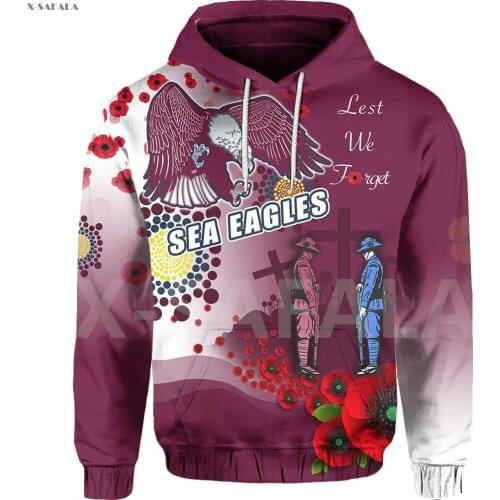 Sea Eagles Anzac Day Indigenous 3D Printed Hoodie Man Women 5 Harajuku Outwear Zipper Pullover Sweatshirt Casual Jacket L23