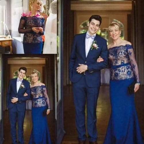 Vintage navy blue Lace chiffon custom made Mother of the Bride Dresses 2021 Prom Party Gown Wedding Guest Plus Size Maxi Dress