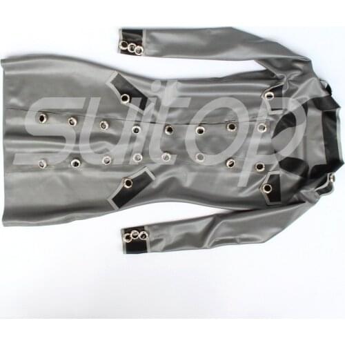 Womens Latex police catsuit dress army uniforms with blets Real Photo (No blues) in Metallic silver latex