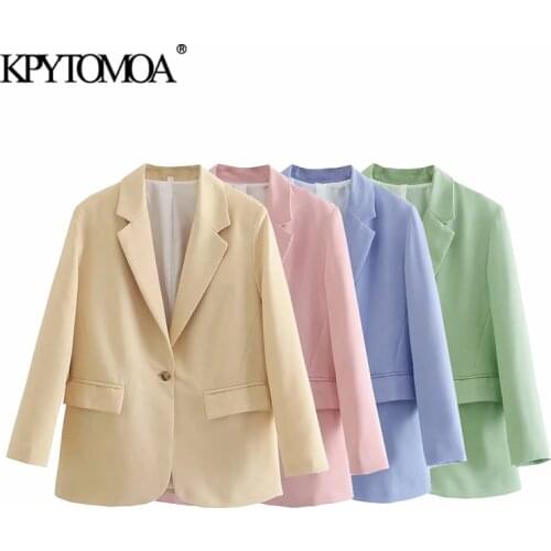 KPYTOMOA Women 2021 Fashion Office Wear Single Button Blazer Coat Vintage Long Sleeve Flap Pockets Female Outerwear Chic Veste