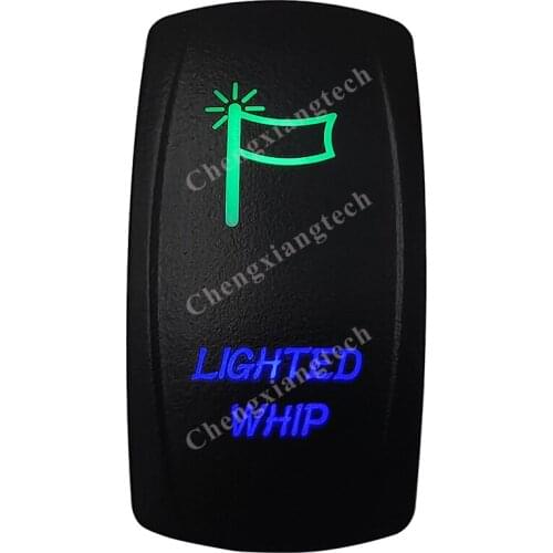 12V 24V Marine Car Boat Truck RV LIGHTED WHIP Rocker Switch SPST, 5 Pins ON-OFF, Green & Blue Led Push Switch for Carling